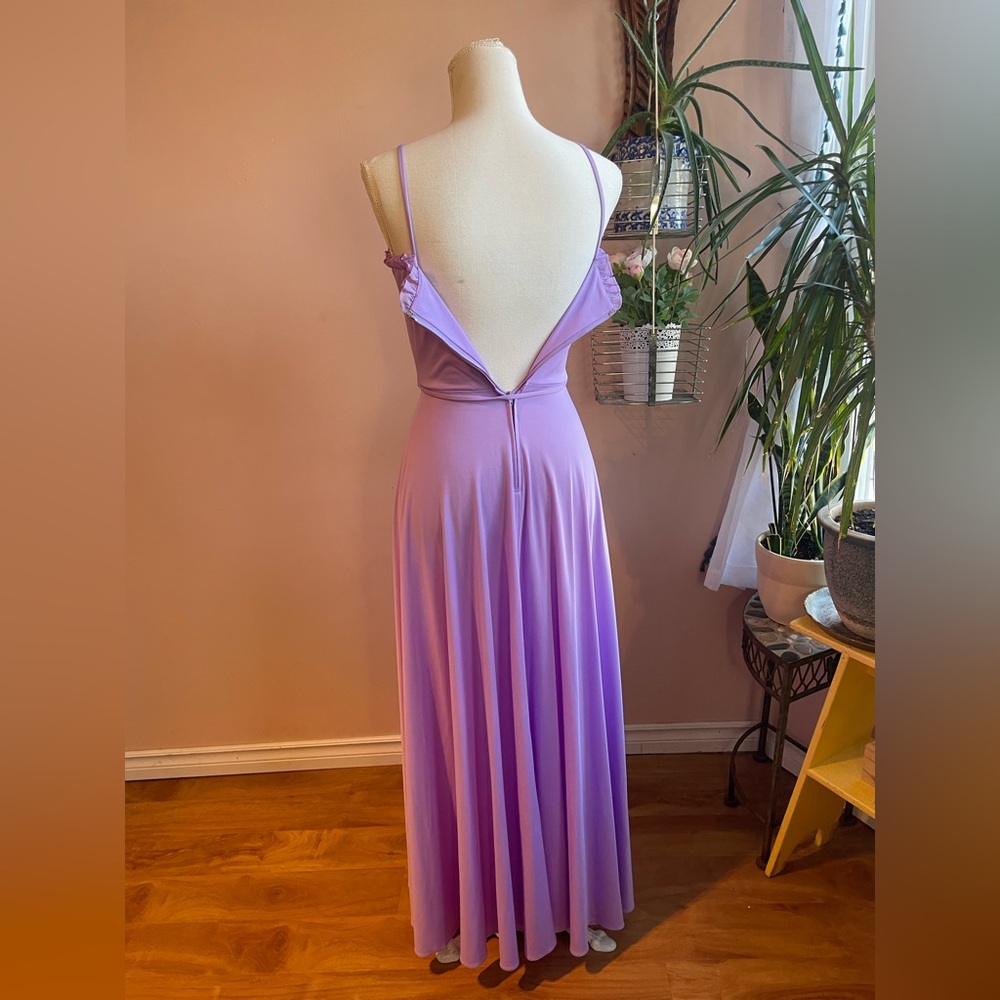 Vintage 70s Pastel Purple Ruffle Spaghetti Strap Formal Maxi Dress Gown XXS/XS - Picture 4 of 9
